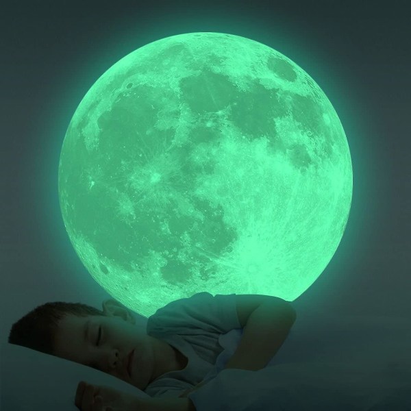 Glow In The Dark Moon Veggdekor 30 cm lysende klistremerke om natten, perfekt tak- eller veggdekor for barnas soverom