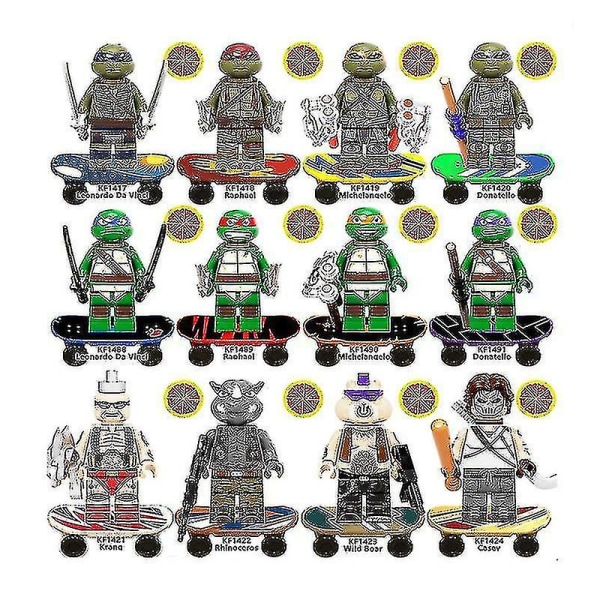 Venalisa 12 kpl Teenage Mutant Ninja Turtles -sarjan hahmo Raphael Leonardo Michaelangelo Donatello Minifiguuri Koottu Mini Rakennuspalikka Toiminta