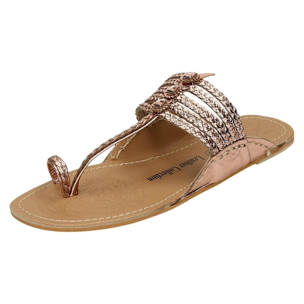 Dam Läderkollektion Platt Tåögla Flätade Sandaler F00077 LGL Rose Gold (Gold) UK 7