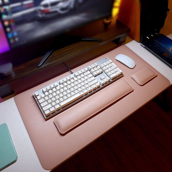 Dubbelsidig PU Läder Mus Handledskudde Tangentbord Handledsstöd Bricka Musmatta LGL Pink and blue