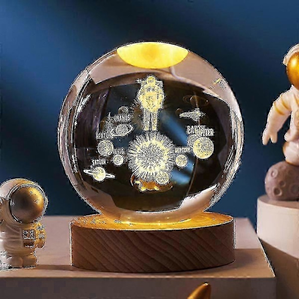 3D Planet Krystalkugle med Træfod, 3D Krystal LED Natlampe, Rum Galaxy Krystalkugle Ornament til Hjemmet LGL Astronaut
