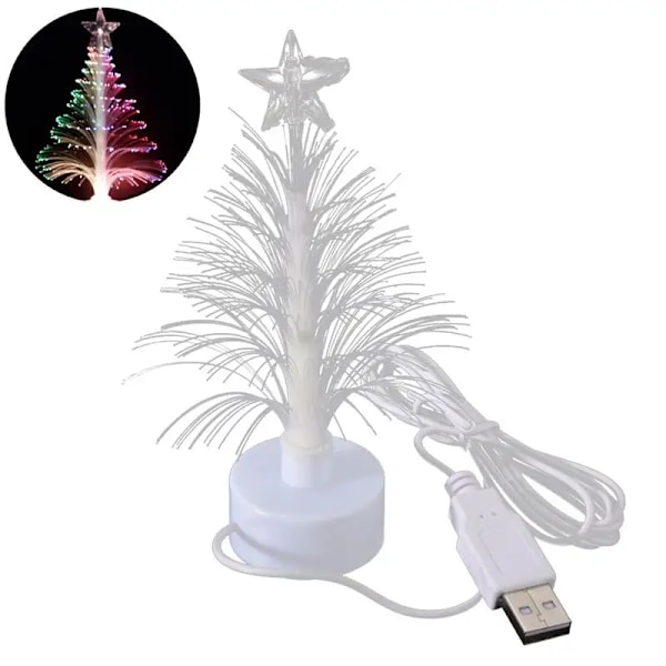 Mini LED Juletrelampe Julerstatningslys Nattelysløs Fargeskiftende Fiberoptisk Lys USB-tilkobling Lampe Dekor As shown 12.5cm