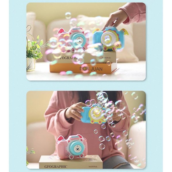 Tegneserieboblekameralegetøj med bobleløsning til småbørn Boblemaskinelegetøj med lys, musik[GL] Blue Dinosaur