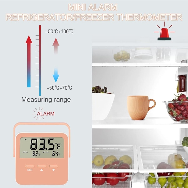 Pakastinhälytin 2 kpl Digitaalinen jääkaapin lämpömittari Hälytin Pakastinlämpömittari Hälytin korkea matala lämpötila Hälytys Ylimääräinen anturi [LGL]