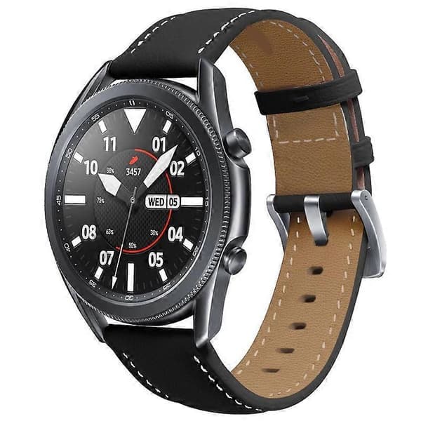 Til Samsung Galaxy Watch3 45mm Læder Sølvspænde Urrem (Sort) (LGL)