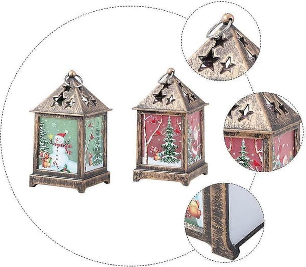 Sæt med 2 retro dekorative julelanterner (6,5x6,5x12,5cm) (LGL)