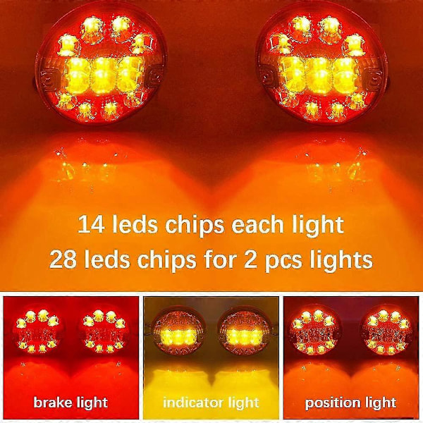 2 kpl 12/24 V LED pyöreä valo perävaunun takavalo Hamburg valaistus asuntovaunu kuorma-autoon (punainen & keltainen, pyöreä) (LGL)