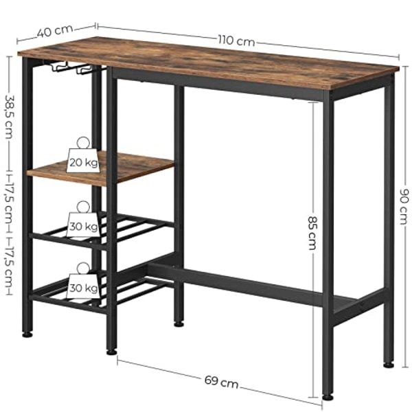 Vasagle Højbord, spisebord til stue, køkken, 110 x 40 x 90 cm, rustik brun  og sort faef | Fyndiq