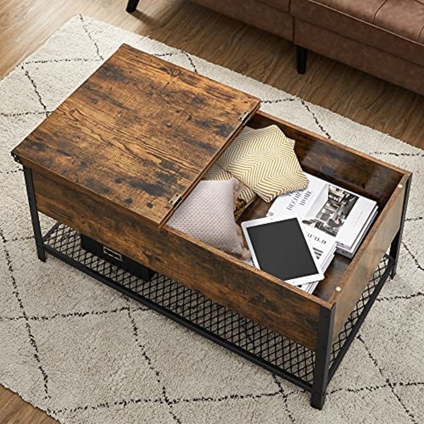 VASAGLE sofabord, skjult opbevaringsrum, rustik brun og sort c6f1 | Fyndiq