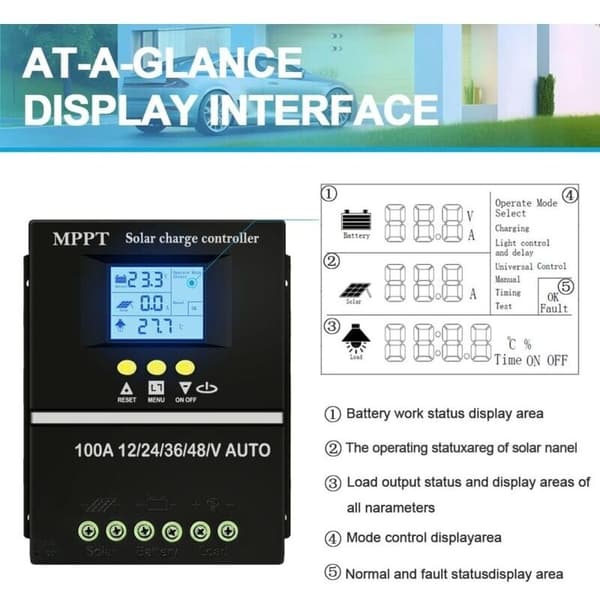 100A MPPT Solar Charge Controller 12V 24V 36V 48V LCD Display Battery Smart Regulator Max 100V Dual USB Input