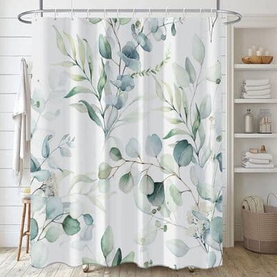 Eukalyptus duschdraperi, anti-mögel, 180x180cm, grön och vit