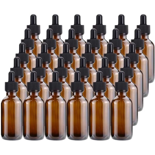 Set med 30 bruna glasdroppflaskor, tomma bärnstensfärgade glasflaskor för eteriska oljor och massageoljor - 60 ml