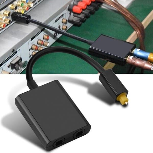 Dual Port Toslink Digital Optical Audio Cable Adapter, 1 Input, 2 Output, Black