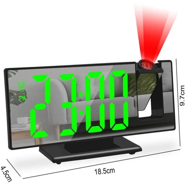 Digital vekkerklokke - LED-modell - 180° projeksjon - Speilskjerm - USB og slumrefunksjon