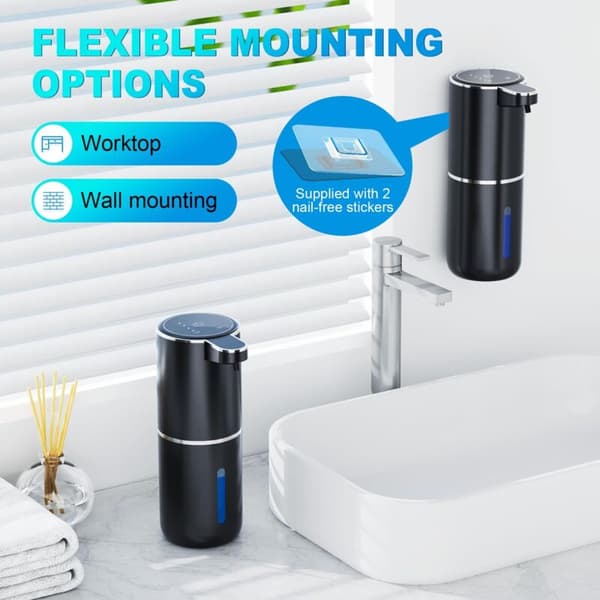 Automatic Soap Dispenser. 380 ml Touchless Wall-Mounted Soap Dispenser with Sensor. USB Rechargeable. For Bathroom, Kitchen, or Office (Black)