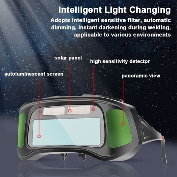 Professional Smart Welding Goggles with Strong Light Protection, Equipped with a Solar Charging Panel.