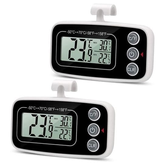 Digitalt køleskabstermometer - Temperatur -50°C til 70°C - Letlæselig LCD - 2-pak