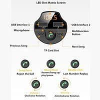 Bluetooth 5.0 FM-lähetin autoadapteri - Handsfree-puhelut - Kaksi USB-porttia - Musta