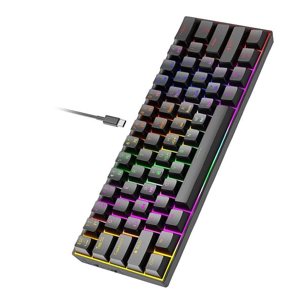 61-Key Wired Mechanical Keyboard with Mixed Light - Compact, Portable, and Customizable Black