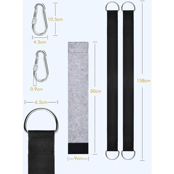 AIMOONSA Tree Swing Straps. Extra Long 158 cm Hammock Tree Straps with 2 Lockable Carabiners and D-Rings.