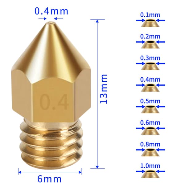 Extruder Nozzles for 3D Printer 8 pcs Gold