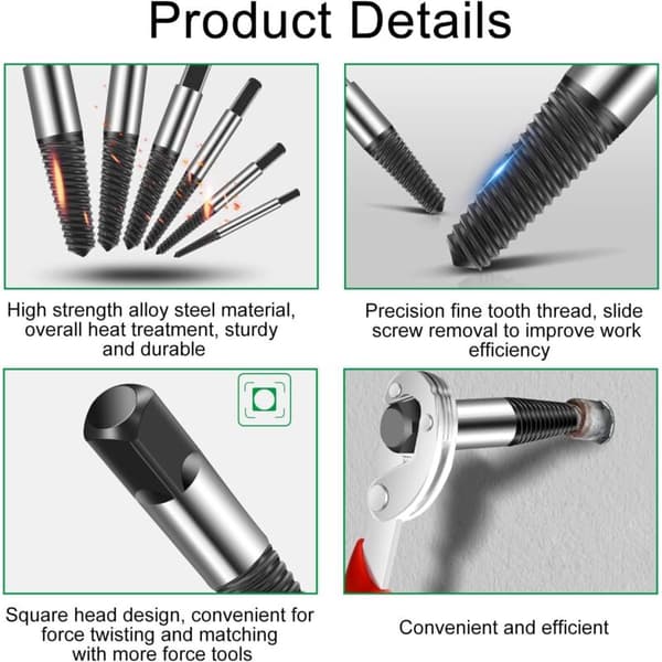 6-piece screw extractor set. Bolt extractor. Broken screw extractor with storage box for damaged screw bolts.