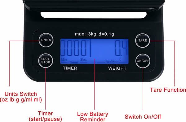 Digital kitchen scale / coffee scale 3 kg/0.1 g precision Black