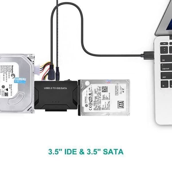 USB-harddiskadapter, USB 3.0 til IDE/SATA, 1m USB-kabel til 2.5\" og 3.5\" IDE/SATA HDD/SSD