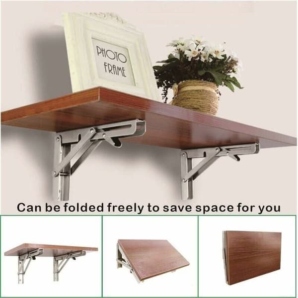 500 mm Folding Wall Shelf. Foldable Support in 304 Stainless Steel for Workbench. Folding Bracket. Wall Shelf Bracket (2 pieces). Silver
