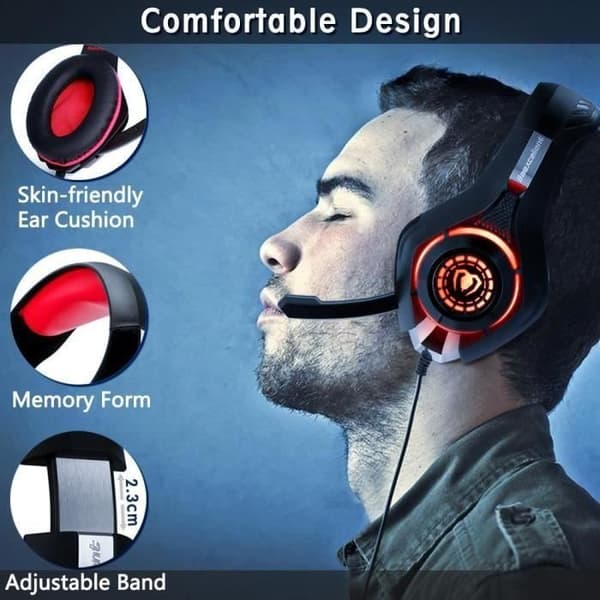 PS4 Gaming Headset - Trådbundet - Rött - Brusreducerande mikrofon med LED