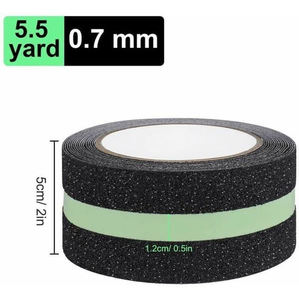 Lysende sklisikker tape, 5m x 5cm, for trapper og gulv