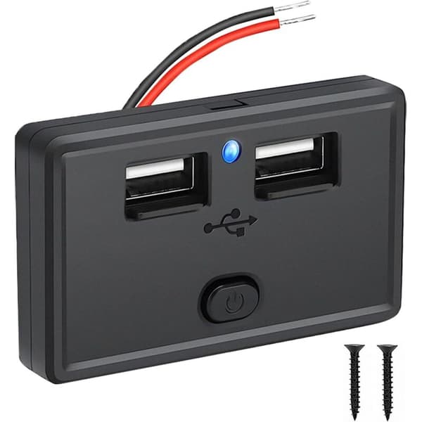 12V billaderplugg med vanntett bryter. 4.8A 24W USB billader for bil, buss, bobil, båt