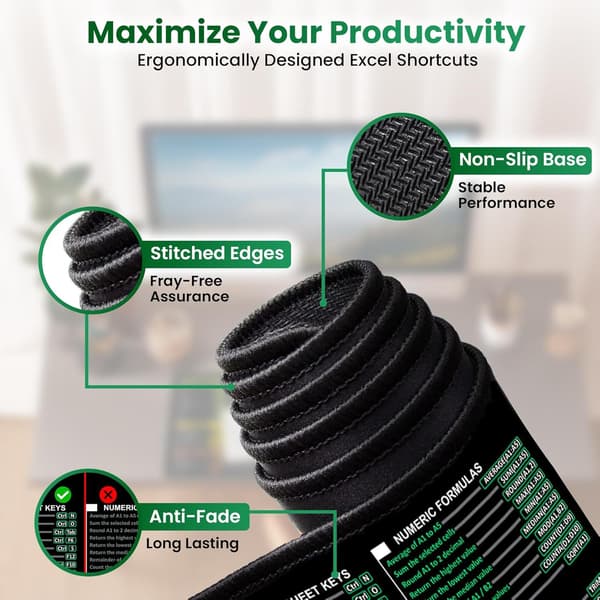 Extended Excel Keyboard Shortcuts Rubber Mouse Pad for Office and Home, compatible with PC