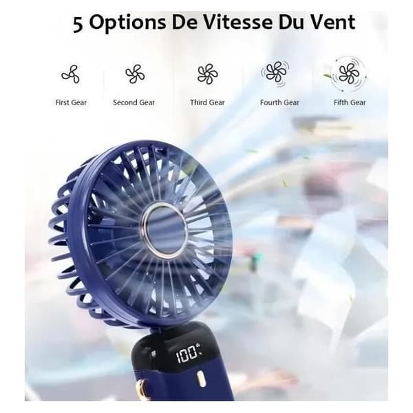 Bærbar ventilator - 4000mAh model - LED-display - 5 hastigheder - USB genopladelig