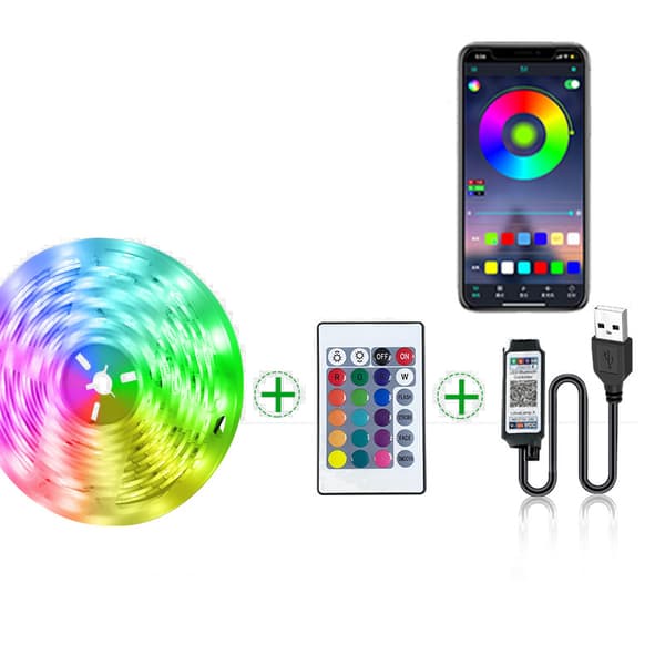5M RGB USB LED-lysbånd med Bluetooth APP-kontrol