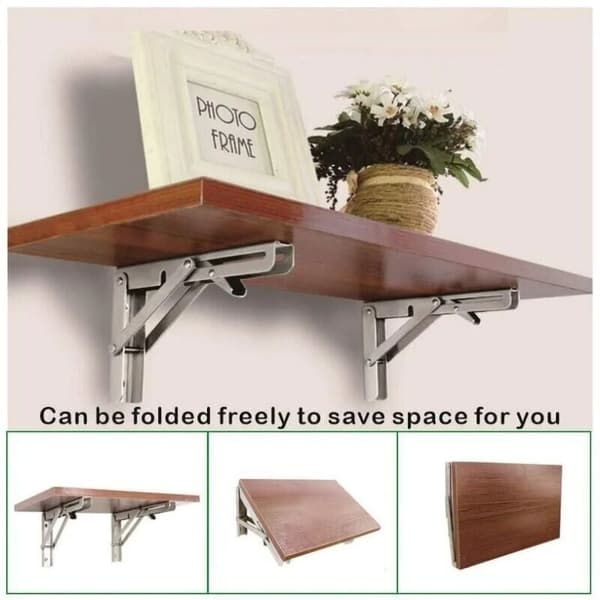 500 mm Folding Wall Shelf. Foldable 304 Stainless Steel Support for Workbench. Folding Bracket. Wall Shelf Bracket (2 pieces). Silver