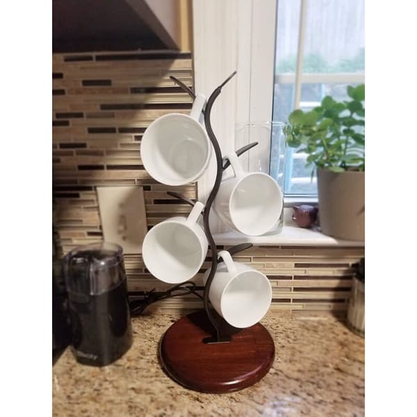 Tree-Shaped Coffee Cup Holder - Countertop and Work Surface Storage Shelf - Bar Accessories and Kitchen Organizer - Black (4 Hooks)