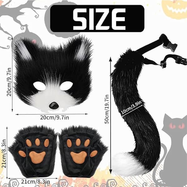 Halloween Plush Fox Costume Set - Includes Mask, Collar, Tail, and Paws