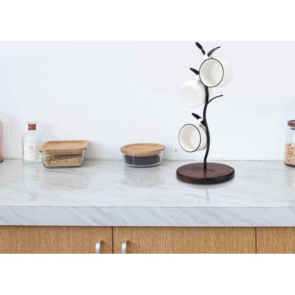 Tree-Shaped Coffee Cup Holder - Countertop and Work Surface Storage Shelf - Bar Accessories and Kitchen Organizer - Black (4 Hooks)