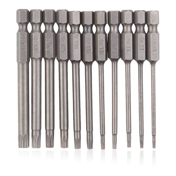 Torx Skruvmejselbits, Set om 11 - S2 Stål - 75 mm - Magnetiska