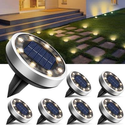 7-pakning solcellelamper til bakken - 8 LED-er - IP65 vanntett - Varmhvit