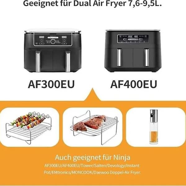 AF500EU Airfryer Tilbehør - 8 Dele - Silikone og Rustfrit Stål - Kompatibel med Ninja Foodi