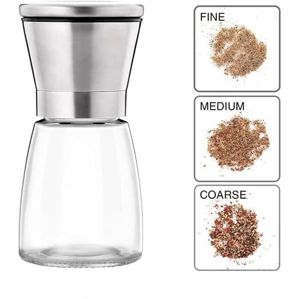 Sæt med 4 salt- og peberkværne, originalt rustfrit stål, kobberbørstet rustfrit stål og glaskrop, krydderikværne - 160 ml