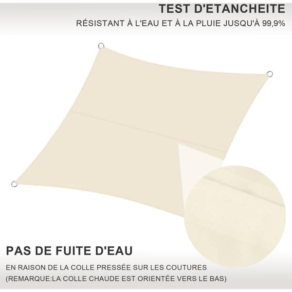 Rectangular Shade Sail 3x6m. Waterproof PES Shade Cloth. 95% UV Protective Fabric for Outdoor, Garden, Patio, and Camping. Includes Mounting Kit.