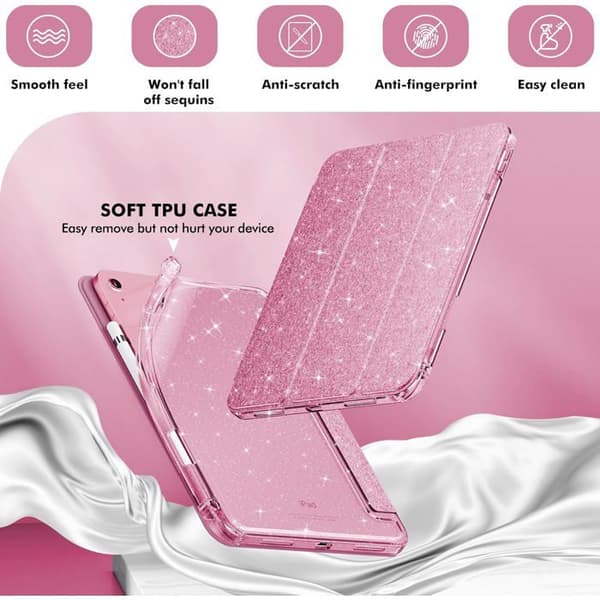 Etui til iPad A16 11. generation 11 tommer 2025, iPad 10. generation 10,9 tommer etui, holder til stylus (rosarød)
