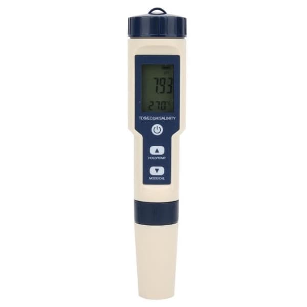 AIZHIYUAN EZ-9909 5-i-1 Vandkvalitetstester: pH, Salinitet, TDS, EC Tester med Baggrundsbelysning