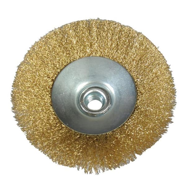 Sæt med 3 runde børster, 125 mm diameter, til vinkelslibere - M14 montering - Messing- og ståltrådsbørste