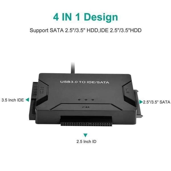 USB-harddiskadapter, USB 3.0 til IDE/SATA, 1m USB-kabel til 2.5\" og 3.5\" IDE/SATA HDD/SSD