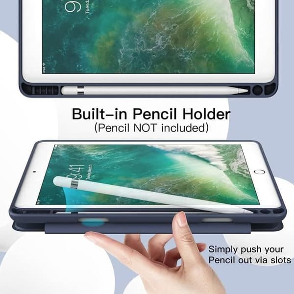 Etui til iPad 9,7 tommer (6.-5. generation, 2018-2017) med holder til stylus, slankt tabletetui med blød TPU-bagside [2078]