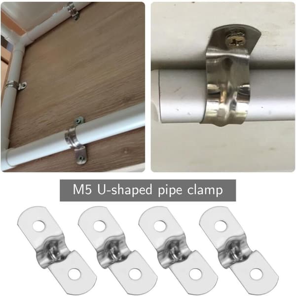 Pakke med 50 stive U-formede M5 rustfrit stål 304 slangeklemmer til fast rør